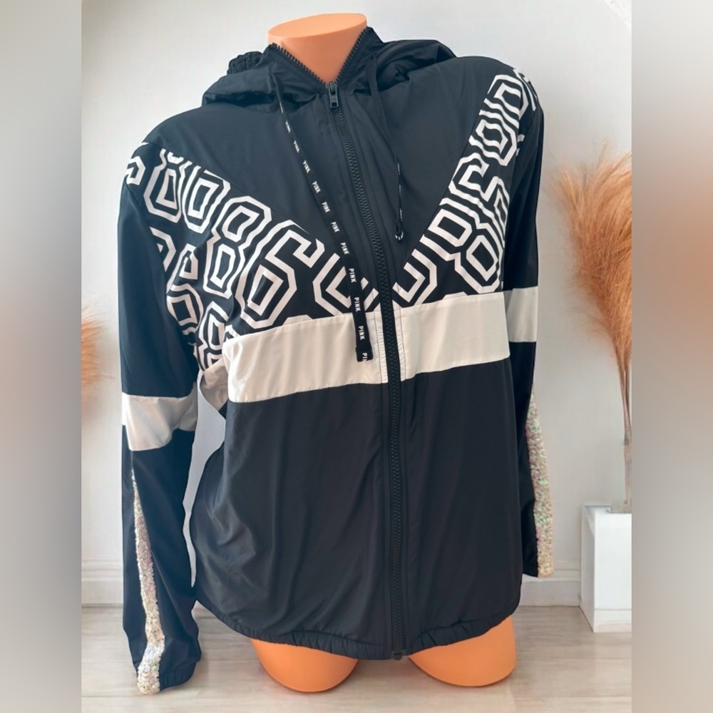 Anorak Bling Hoodie Jacket Victorias Secret PINK Windbreaker Dark Grey XS/S